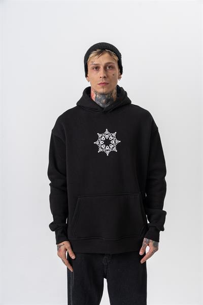 Erkek Itsbyzey Nakışlı Kapüşonlu Oversize Hoodie Siyah