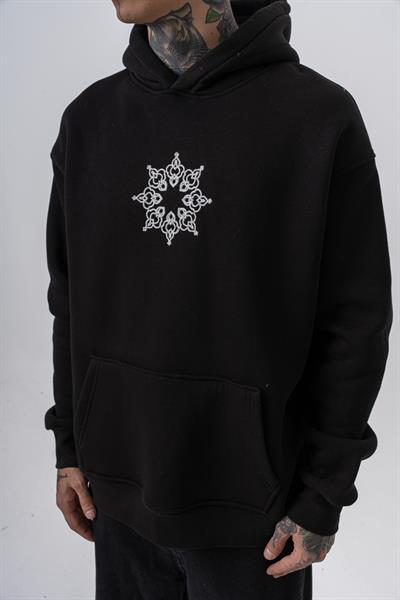 Erkek Itsbyzey Nakışlı Kapüşonlu Oversize Hoodie Siyah