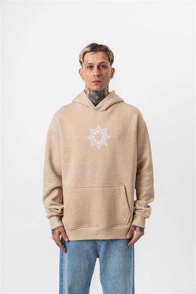 Erkek Itsbyzey Nakışlı Kapüşonlu Oversize Hoodie Bej