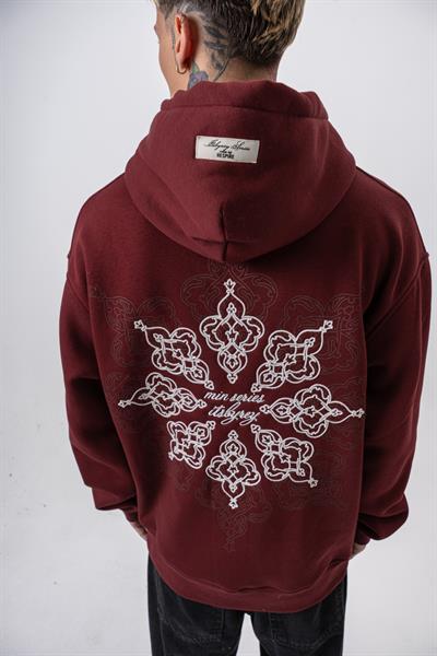 Erkek Itsbyzey Nakışlı Kapüşonlu Oversize Hoodie Bordo