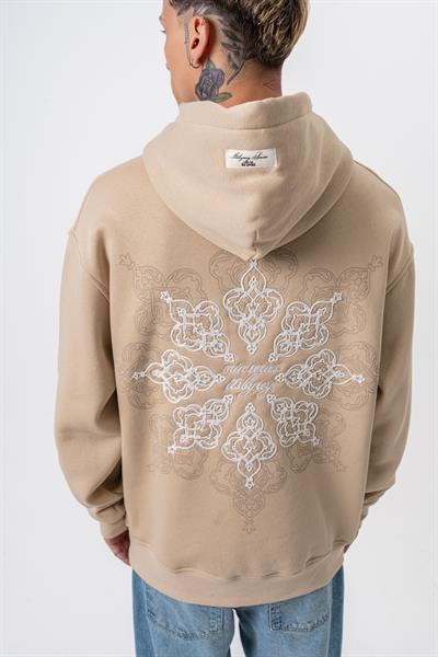 Erkek Itsbyzey Nakışlı Kapüşonlu Oversize Hoodie Bej