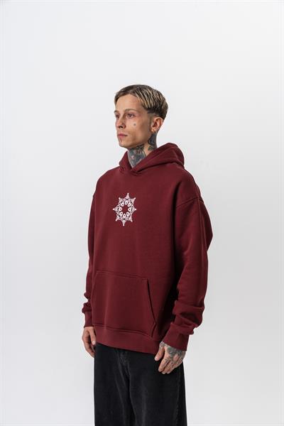 Erkek Itsbyzey Nakışlı Kapüşonlu Oversize Hoodie Bordo