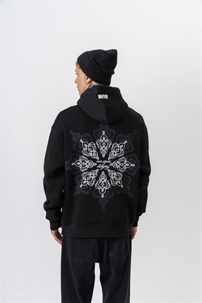 Erkek Itsbyzey Nakışlı Kapüşonlu Oversize Hoodie Siyah