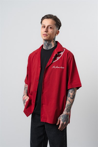 Erkek Itsbyzey Nakışlı Oversize Gömlek Bordo