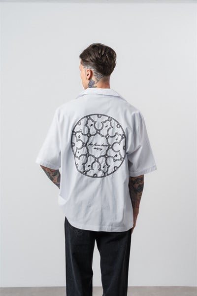 Erkek Itsbyzey Nakışlı Oversize Gömlek Beyaz