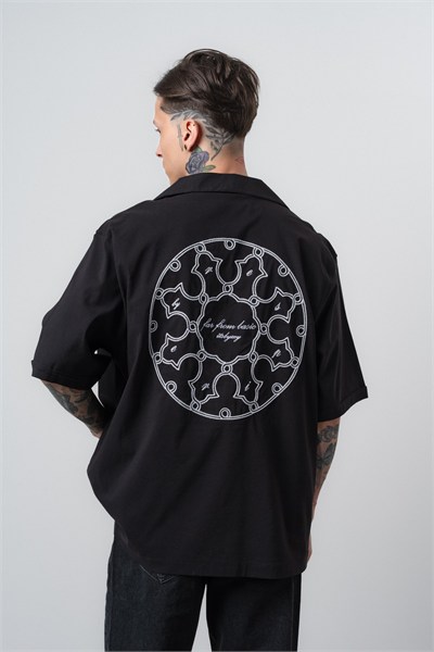Erkek Itsbyzey Nakışlı Oversize Gömlek Siyah