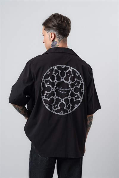 Erkek Itsbyzey Nakışlı Oversize Gömlek Siyah