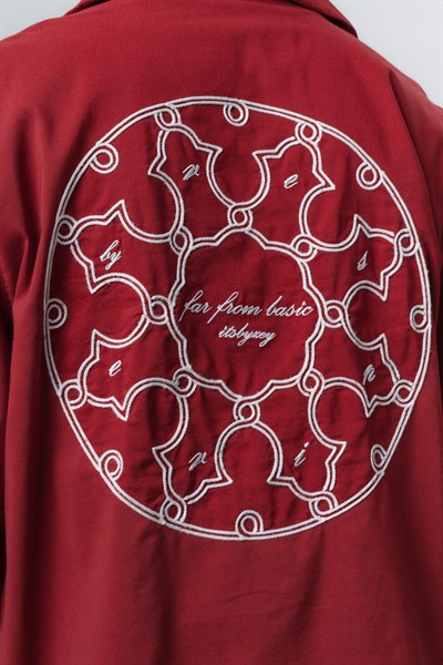 Erkek Itsbyzey Nakışlı Oversize Gömlek Bordo