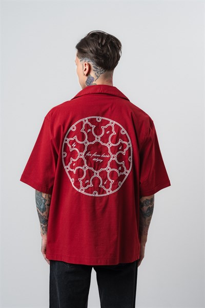 Erkek Itsbyzey Nakışlı Oversize Gömlek Bordo
