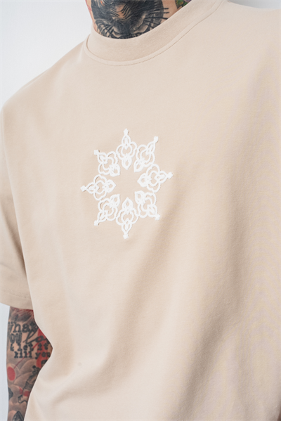 Erkek Itsbyzey Nakışlı Oversize T-Shirt Bej