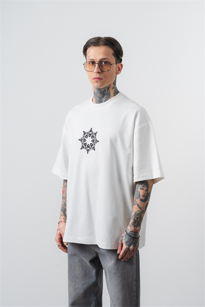 Erkek Itsbyzey Nakışlı Oversize T-Shirt Beyaz