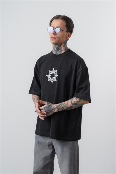 Erkek Itsbyzey Nakışlı Oversize T-Shirt Siyah