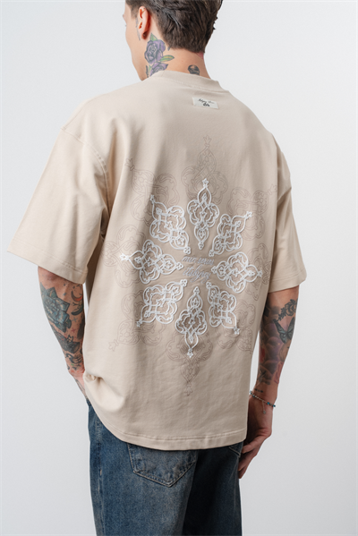Erkek Itsbyzey Nakışlı Oversize T-Shirt Bej