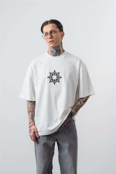 Erkek Itsbyzey Nakışlı Oversize T-Shirt Beyaz