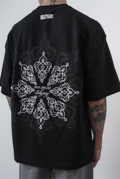 Erkek Itsbyzey Nakışlı Oversize T-Shirt Siyah