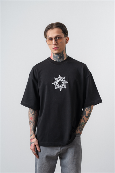 Erkek Itsbyzey Nakışlı Oversize T-Shirt Siyah