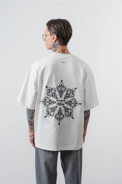 Erkek Itsbyzey Nakışlı Oversize T-Shirt Beyaz