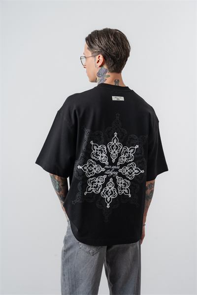 Erkek Itsbyzey Nakışlı Oversize T-Shirt Siyah