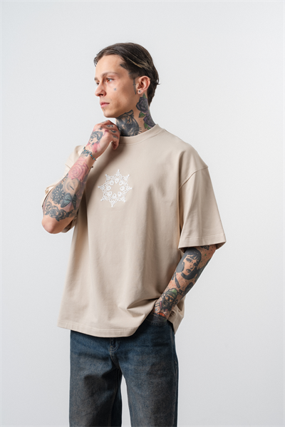 Erkek Itsbyzey Nakışlı Oversize T-Shirt Bej