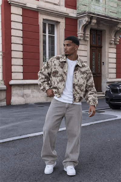 Erkek Jakarlı Oversize Bomber Ceket Bej
