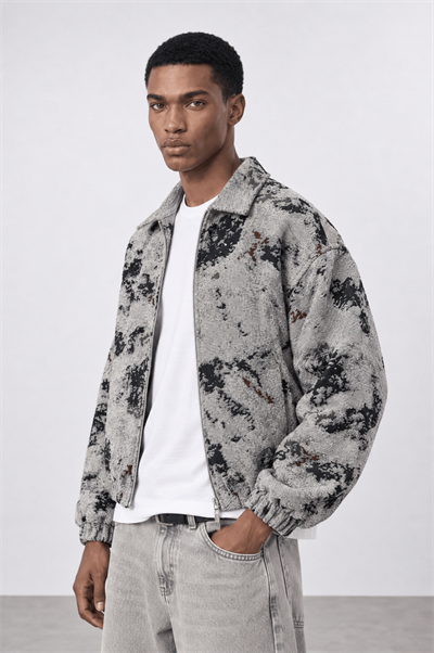 Erkek Jakarlı Oversize Bomber Ceket Gri