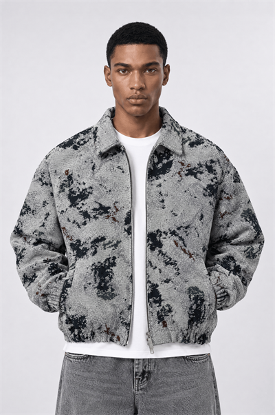 Erkek Jakarlı Oversize Bomber Ceket Gri