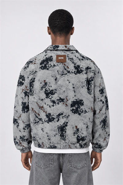 Erkek Jakarlı Oversize Bomber Ceket Gri