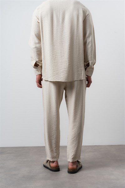 Erkek Keten Baggy Pantolon Bej