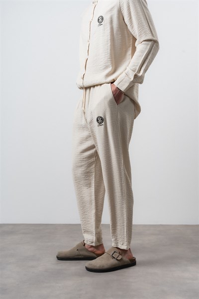 Erkek Keten Baggy Pantolon Bej