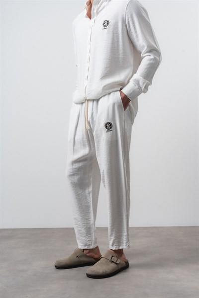 Erkek Keten Baggy Pantolon Ekru