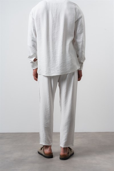 Erkek Keten Baggy Pantolon Ekru