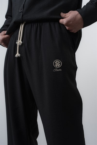 Erkek Keten Baggy Pantolon Siyah