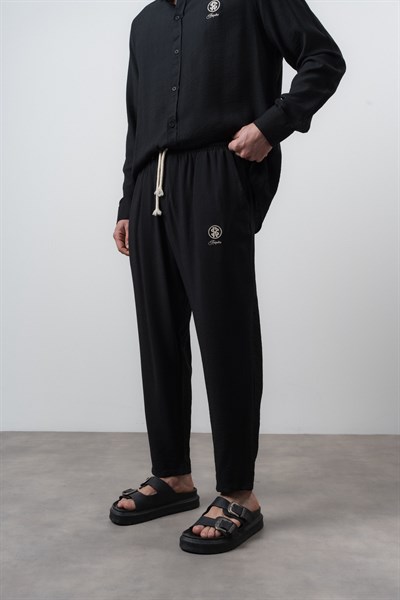 Erkek Keten Baggy Pantolon Siyah