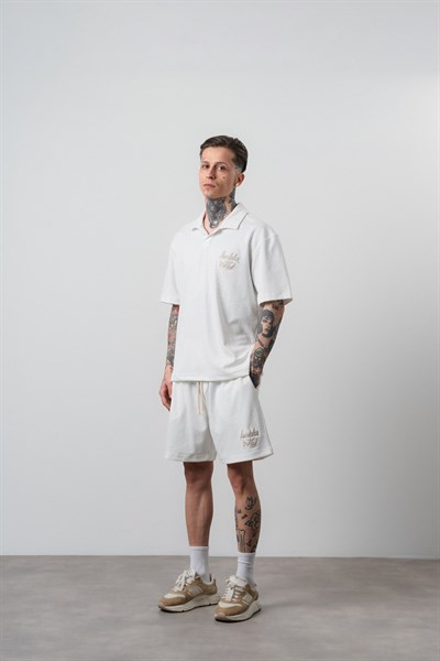 Erkek La Dolce Vita Yazılı Regular Fit T-Shirt Şort Takım Ekru