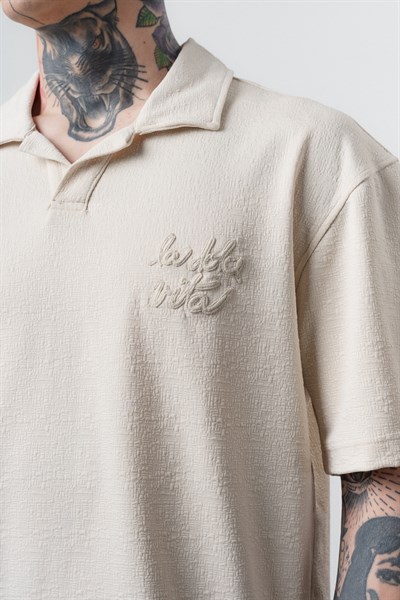 Erkek La Dolce Vita Yazılı Regular Fit T-Shirt Şort Takım Bej