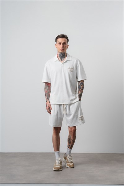 Erkek La Dolce Vita Yazılı Regular Fit T-Shirt Şort Takım Ekru