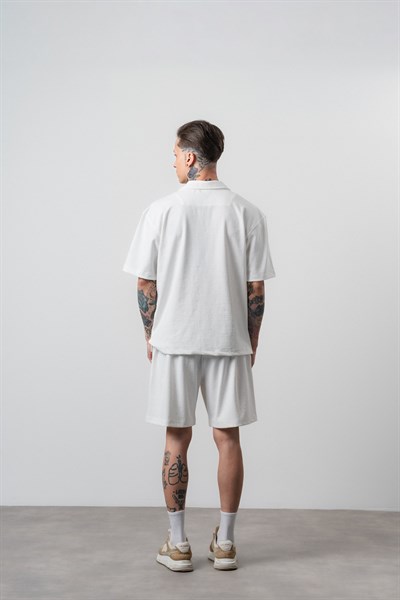 Erkek La Dolce Vita Yazılı Regular Fit T-Shirt Şort Takım Ekru