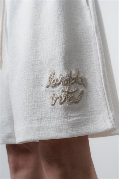 Erkek La Dolce Vita Yazılı Regular Fit T-Shirt Şort Takım Ekru