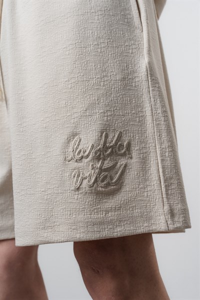 Erkek La Dolce Vita Yazılı Regular Fit T-Shirt Şort Takım Bej