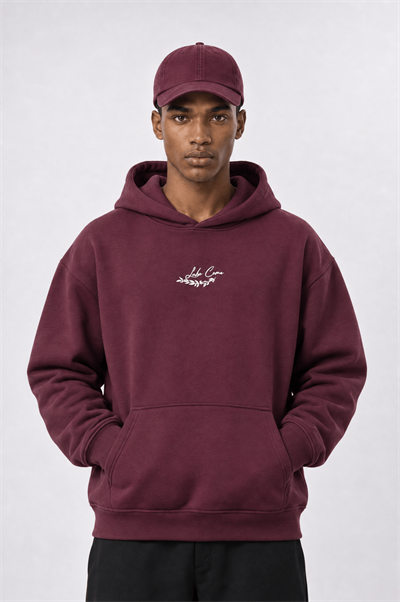 Erkek Lake Como Patch Detaylı Oversize Hoodie Bordo