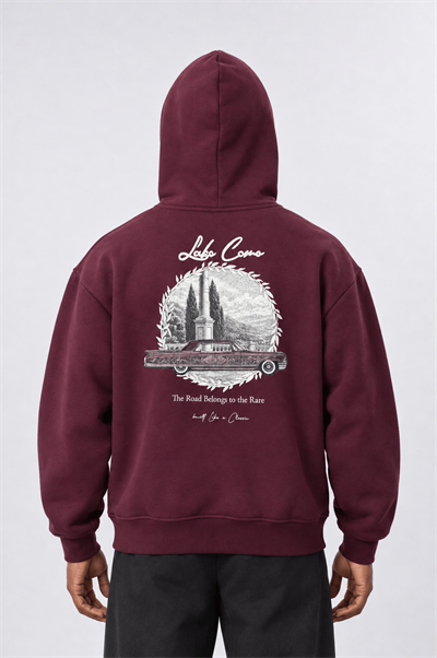 Erkek Lake Como Patch Detaylı Oversize Hoodie Bordo