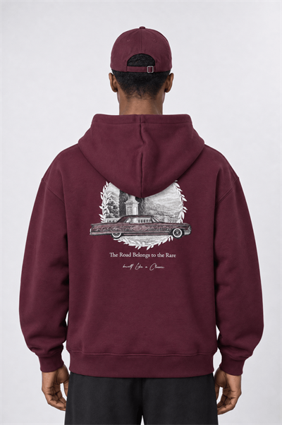 Erkek Lake Como Patch Detaylı Oversize Hoodie Bordo