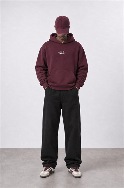Erkek Lake Como Patch Detaylı Oversize Hoodie Bordo