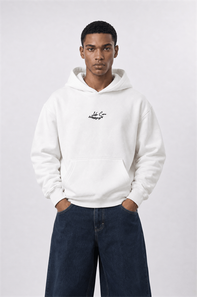 Erkek Lake Como Patch Detaylı Oversize Hoodie Ekru