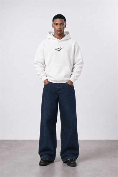 Erkek Lake Como Patch Detaylı Oversize Hoodie Ekru