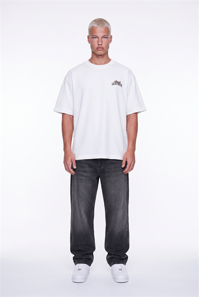Erkek Leather Baskılı Oversize T-Shirt Ekru