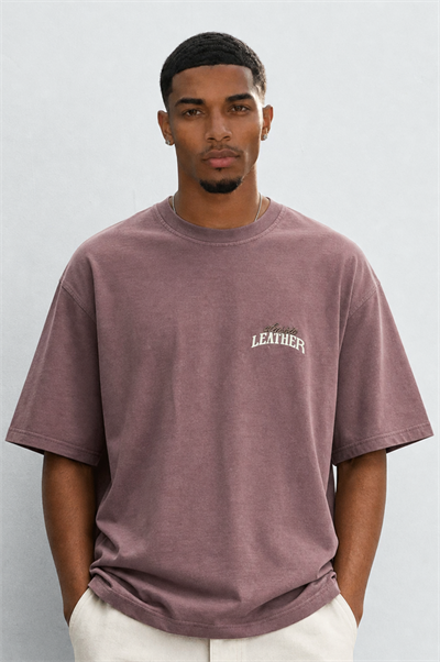 Erkek Leather Baskılı Oversize T-Shirt Kahve