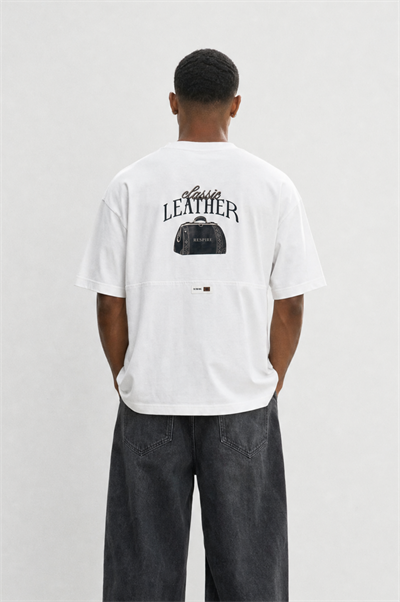 Erkek Leather Baskılı Oversize T-Shirt Ekru