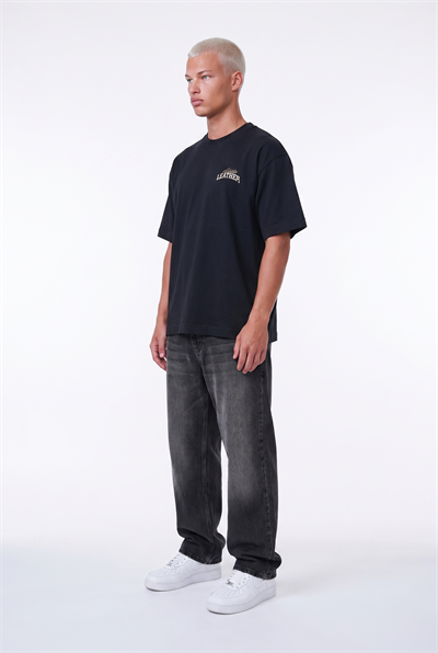 Erkek Leather Baskılı Oversize T-Shirt Siyah
