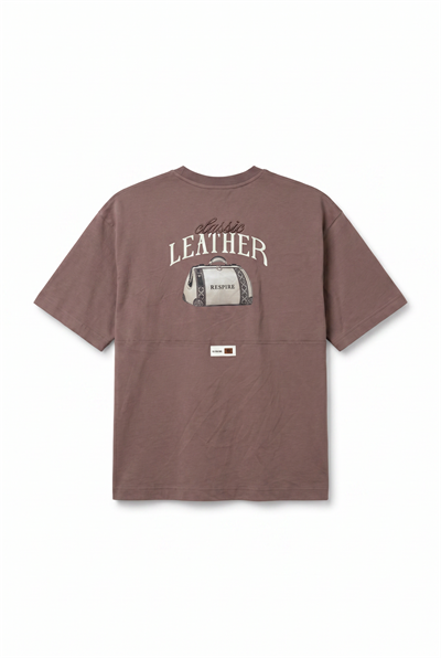 Erkek Leather Baskılı Oversize T-Shirt Kahve